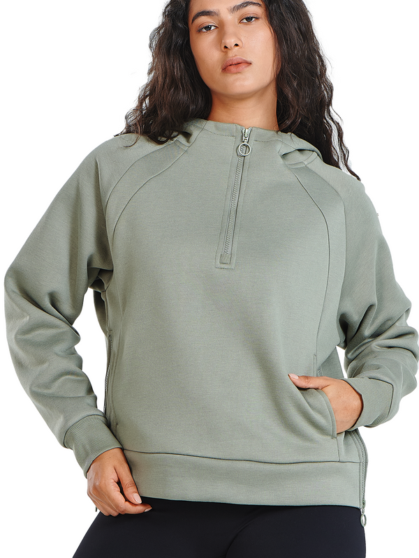 Women's Fleece Cropped Hoodies Quarter Zip Pullover Cotton Sweatshirts