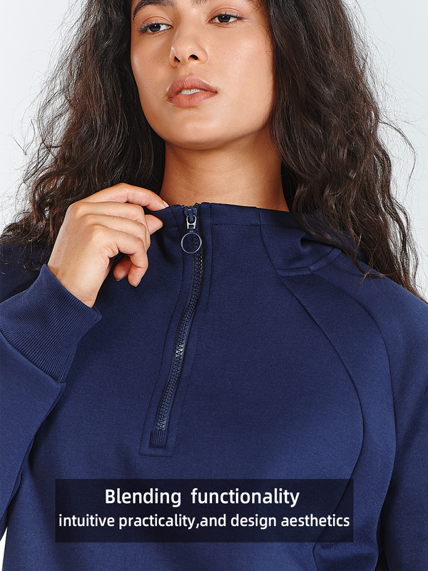 Women's Fleece Cropped Hoodies Quarter Zip Pullover Cotton Sweatshirts