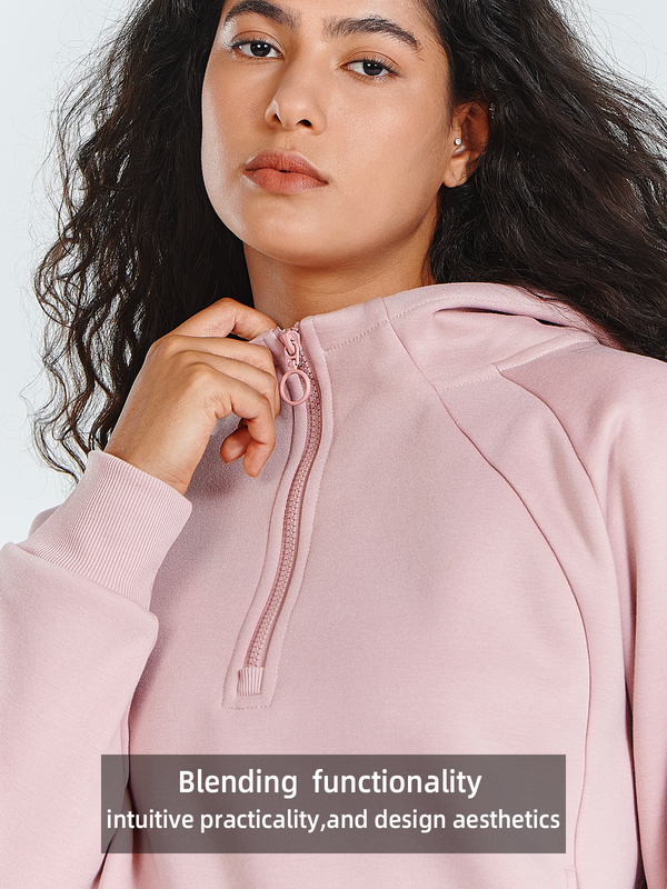 Women's Fleece Cropped Hoodies Quarter Zip Pullover Cotton Sweatshirts