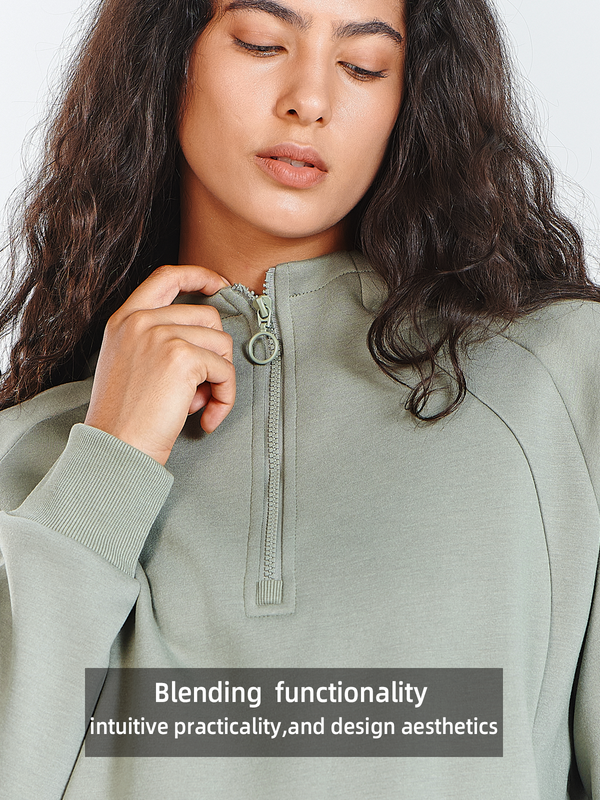 Women's Fleece Cropped Hoodies Quarter Zip Pullover Cotton Sweatshirts
