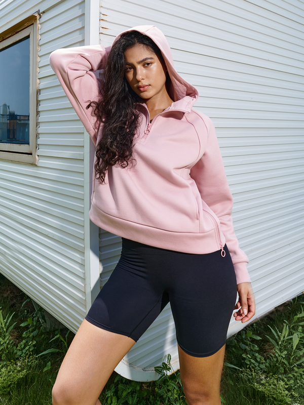 Women's Fleece Cropped Hoodies Quarter Zip Pullover Cotton Sweatshirts