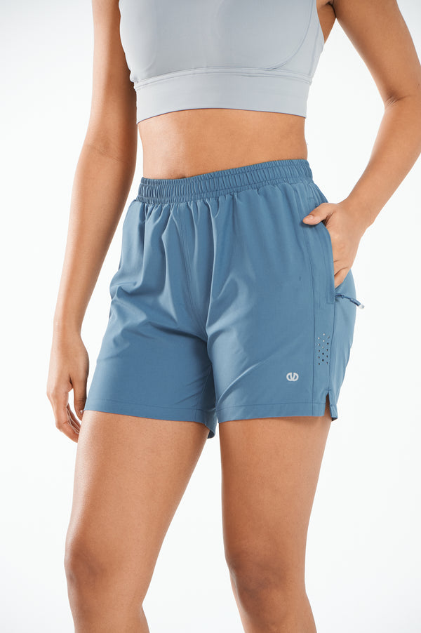 ALLZERO Women's Grey Blue Hiking 5" Shorts with Zip Pocket Quick Dry for Running