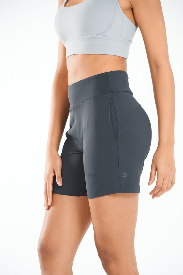 ALLZERO Women's Dark Grey Bermuda 6" Shorts with Pockets High Waisted for Yoga