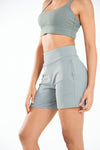 ALLZERO Women's Grey Sage Bermuda 6" Shorts with Pockets High Waisted for Yoga