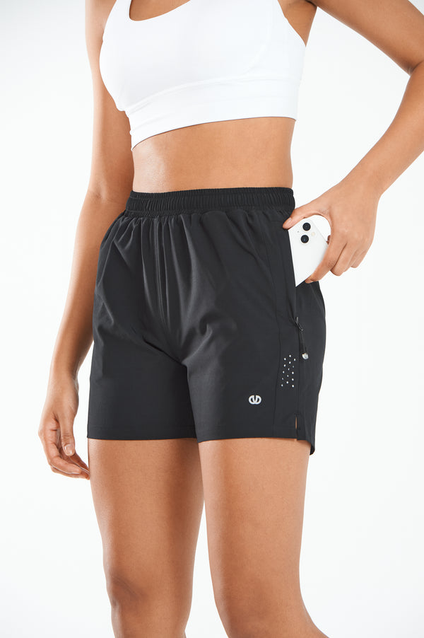 ALLZERO Women's Black Hiking 5" Shorts with Zip Pocket Quick Dry for Running