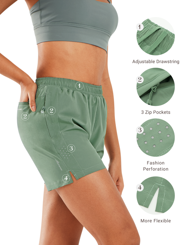 ALLZERO Women's Hiking 5" Shorts with Zip Pocket Quick Dry for Running