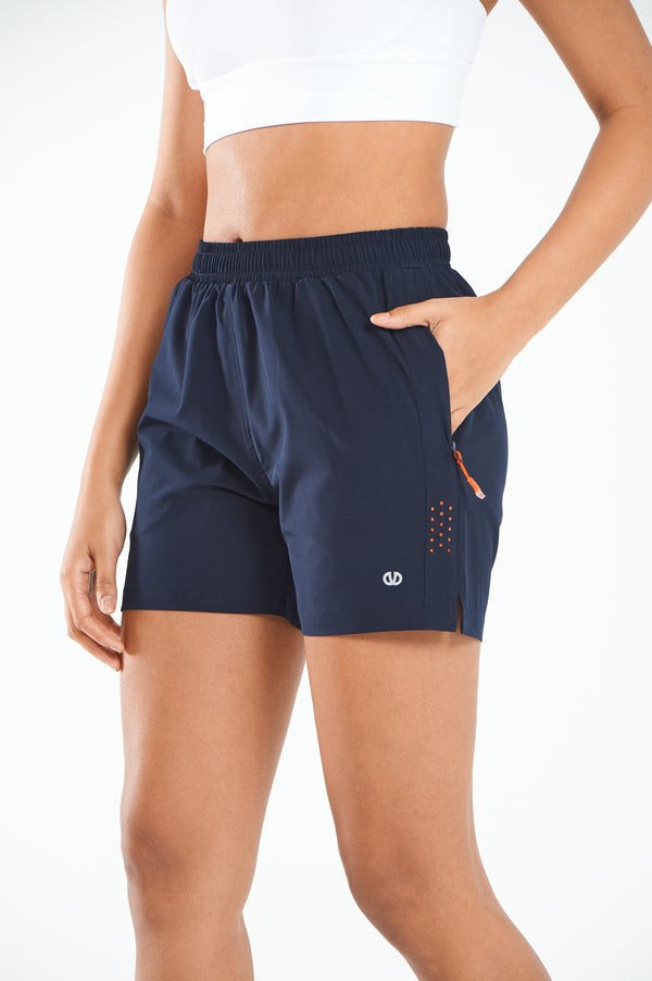 ALLZERO Women's Navy Hiking 5" Shorts with Zip Pocket Quick Dry for Running