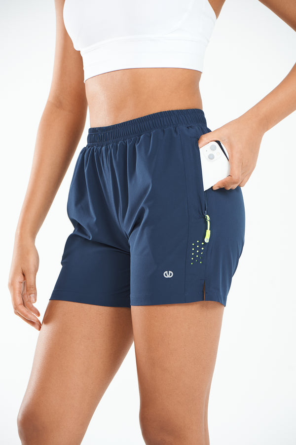 ALLZERO Women's Sea Blue Hiking 5" Shorts with Zip Pocket Quick Dry for Running