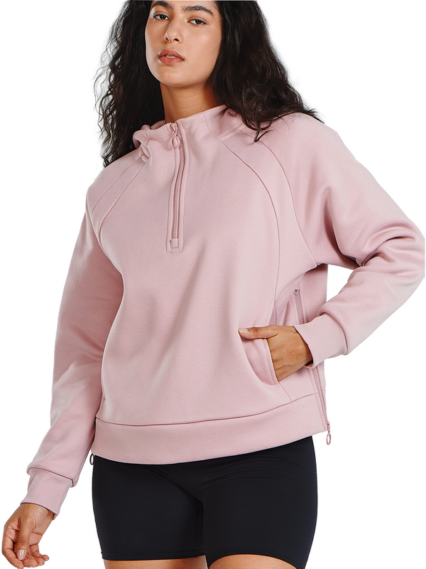 Women's Fleece Cropped Hoodies Quarter Zip Pullover Cotton Sweatshirts