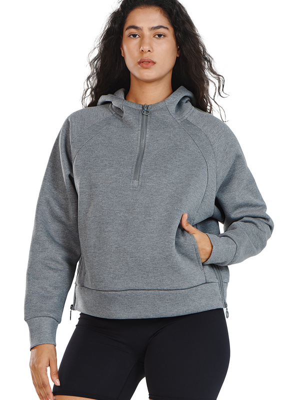 Women's Fleece Cropped Hoodies Quarter Zip Pullover Cotton Sweatshirts