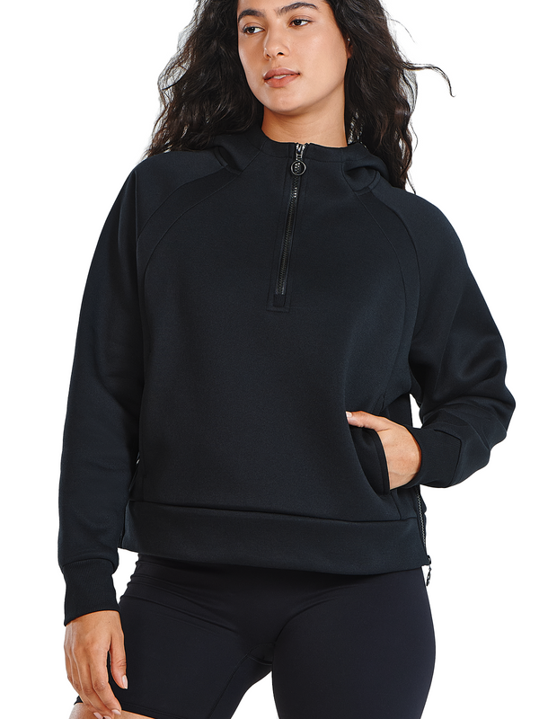 Women's Fleece Cropped Hoodies Quarter Zip Pullover Cotton Sweatshirts
