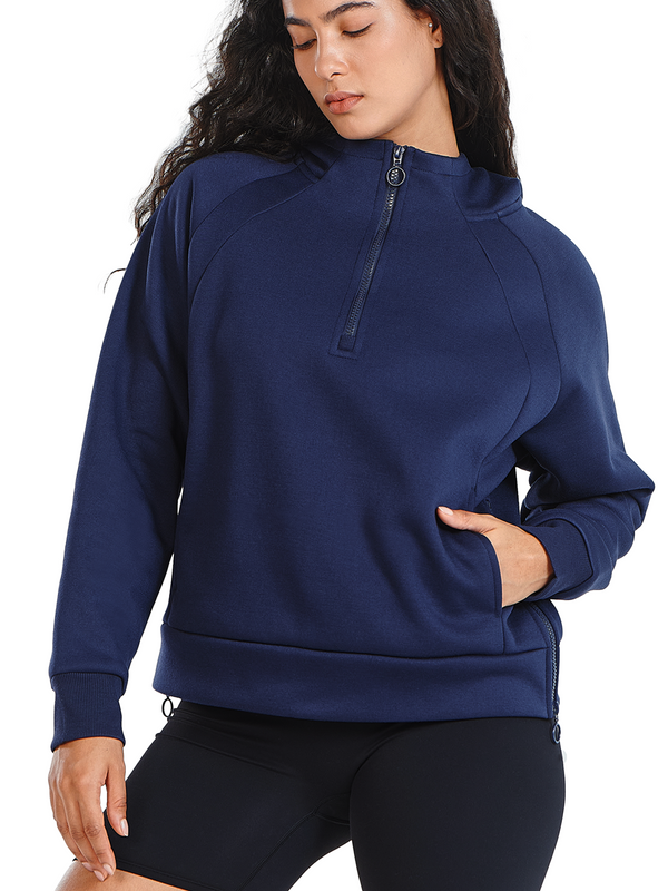Women's Fleece Cropped Hoodies Quarter Zip Pullover Cotton Sweatshirts