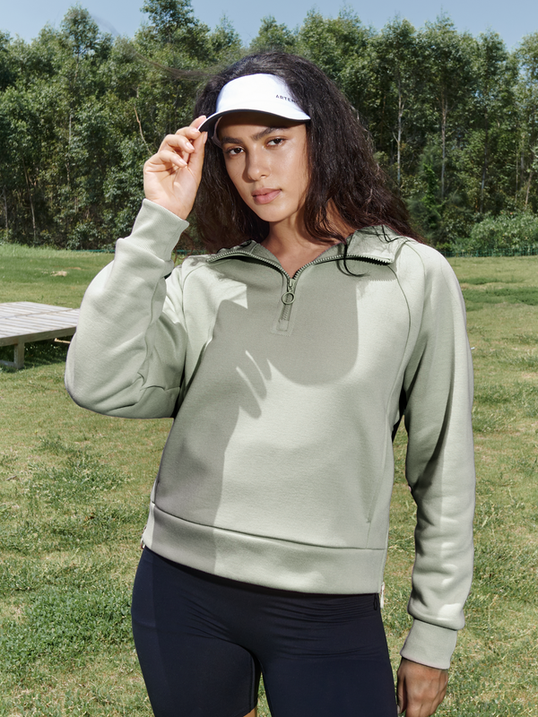 Women's Fleece Cropped Hoodies Quarter Zip Pullover Cotton Sweatshirts