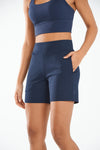 ALLZERO Women's Navy Bermuda 6" Shorts with Pockets High Waisted for Yoga
