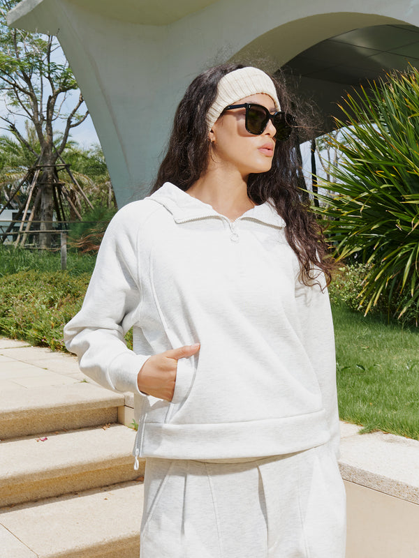 Women's Fleece Cropped Hoodies Quarter Zip Pullover Cotton Sweatshirts
